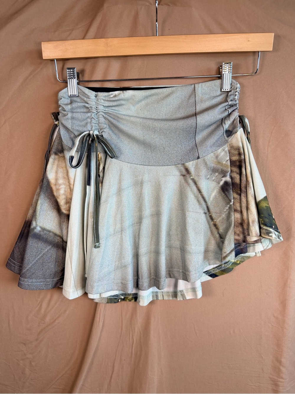 Dydoshop Photo Print Mini Skirt Ruched Tie Side Skort Y2K Fairy Grunge Indie